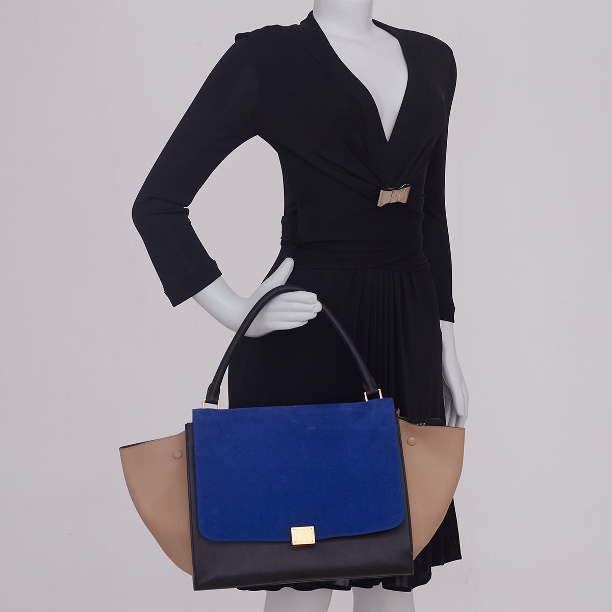 Bolsa Céline Trapeze Tricolor Couro e Caumrça Tam. Grande