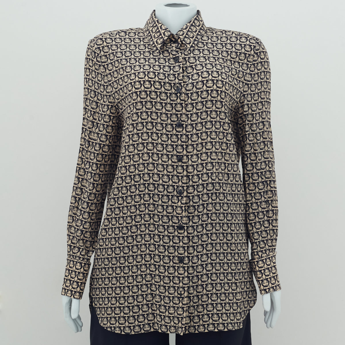 Camisa Salvatore Ferragamo Geométrica Preta e Bege Tam. 46