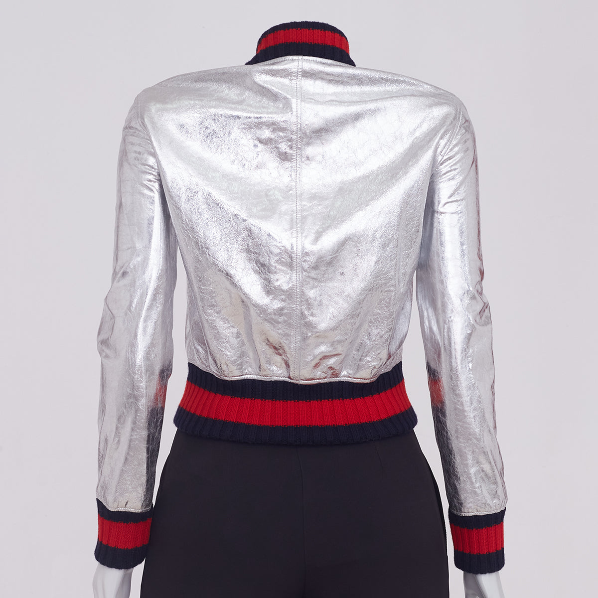 Jaqueta Gucci Couro Prateado Tam. 38