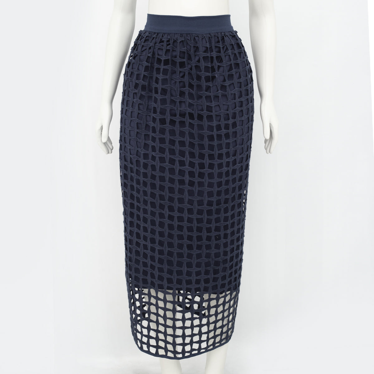 Saia Paula Raia longa com tecido texturizado azul marinho