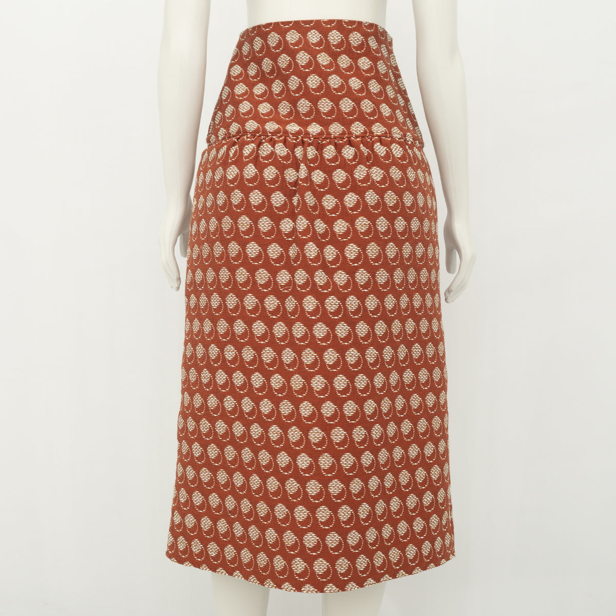 Saia Paula Raia Terracota com Estampa de Bolas Branca Tam. 36