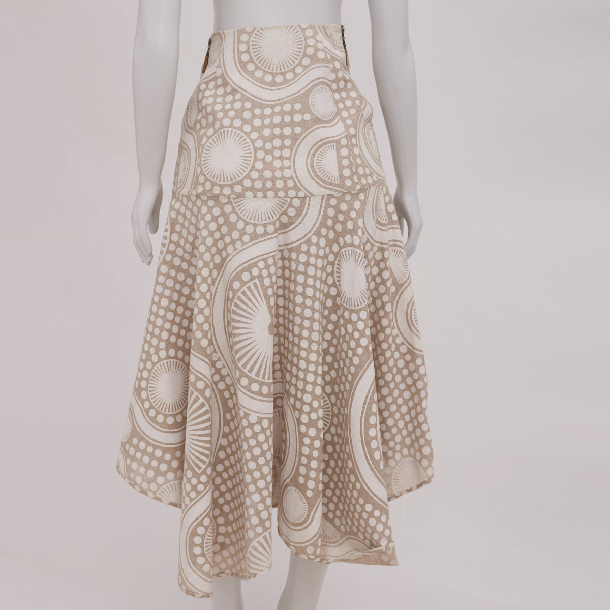 Saia Paula Raia Midi Bege e Branco Tam. 36