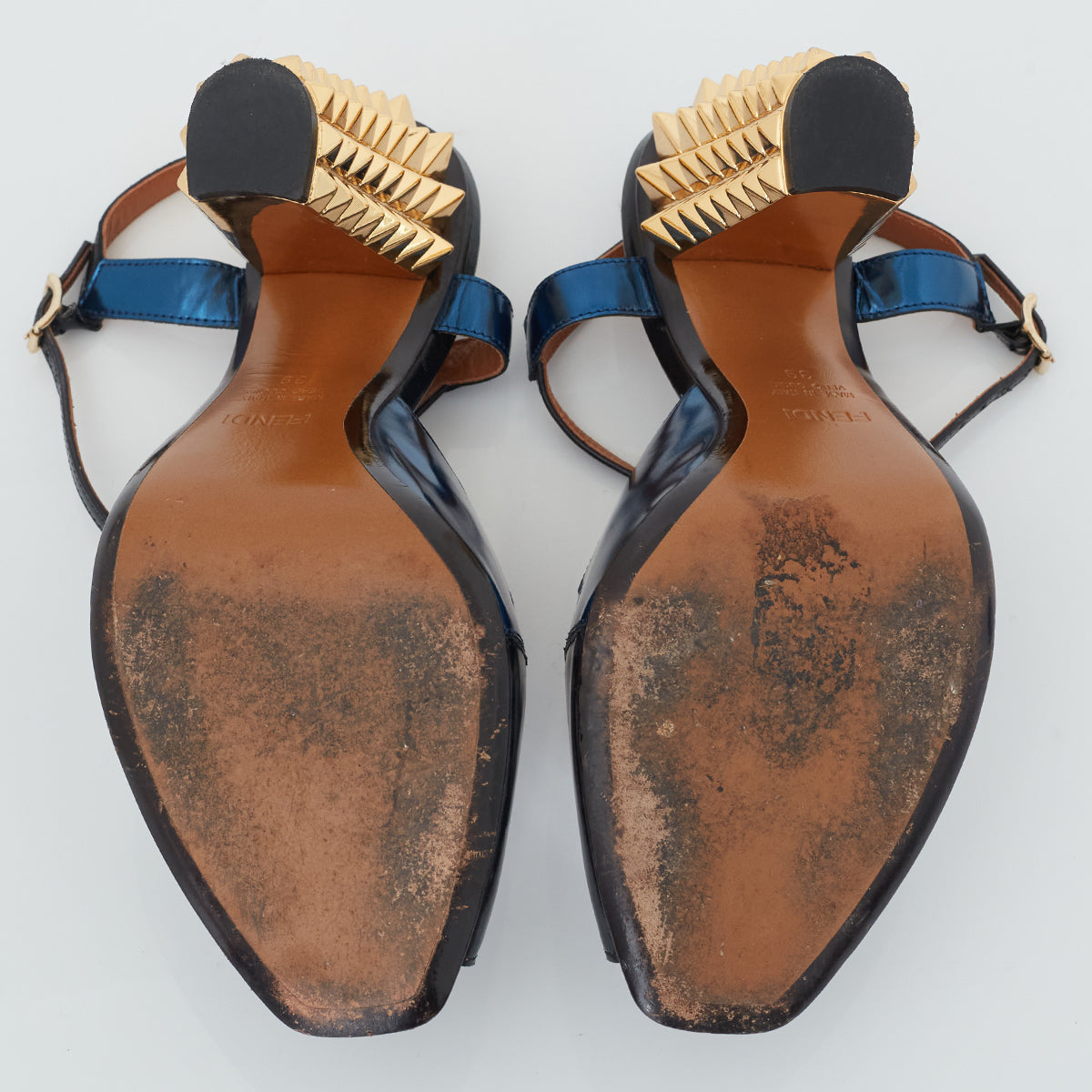 Sandália Fendi Spikes Azul Metalizado Tam 39