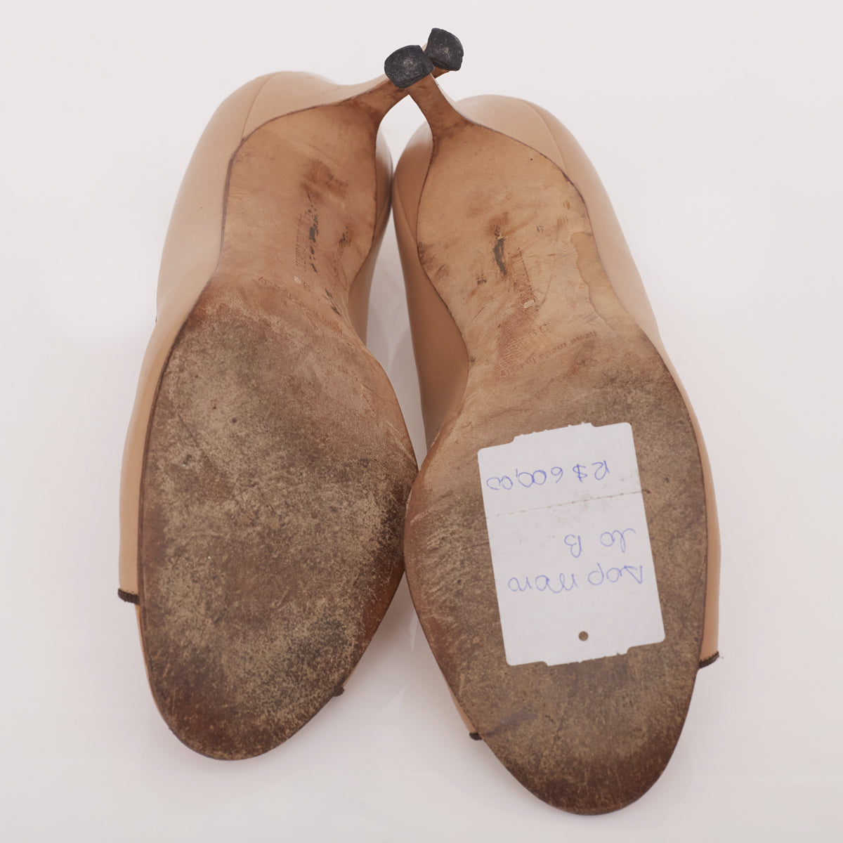 Peep Toe Manolo Blahnik Couro Nude Tam. 39