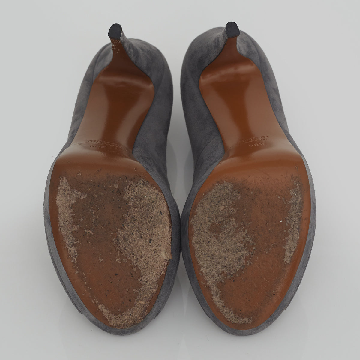 Peep Toe Gucci Camurça Cinza Tam. 38,5