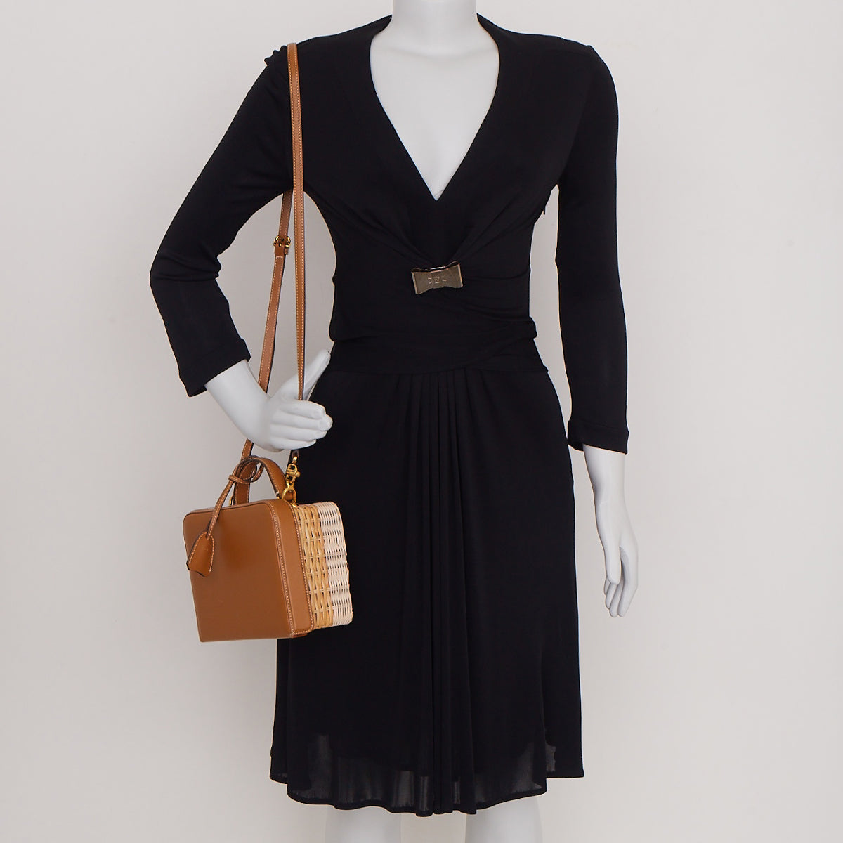 Bolsa Mark Cross em Couro Caramelo e Ráfia