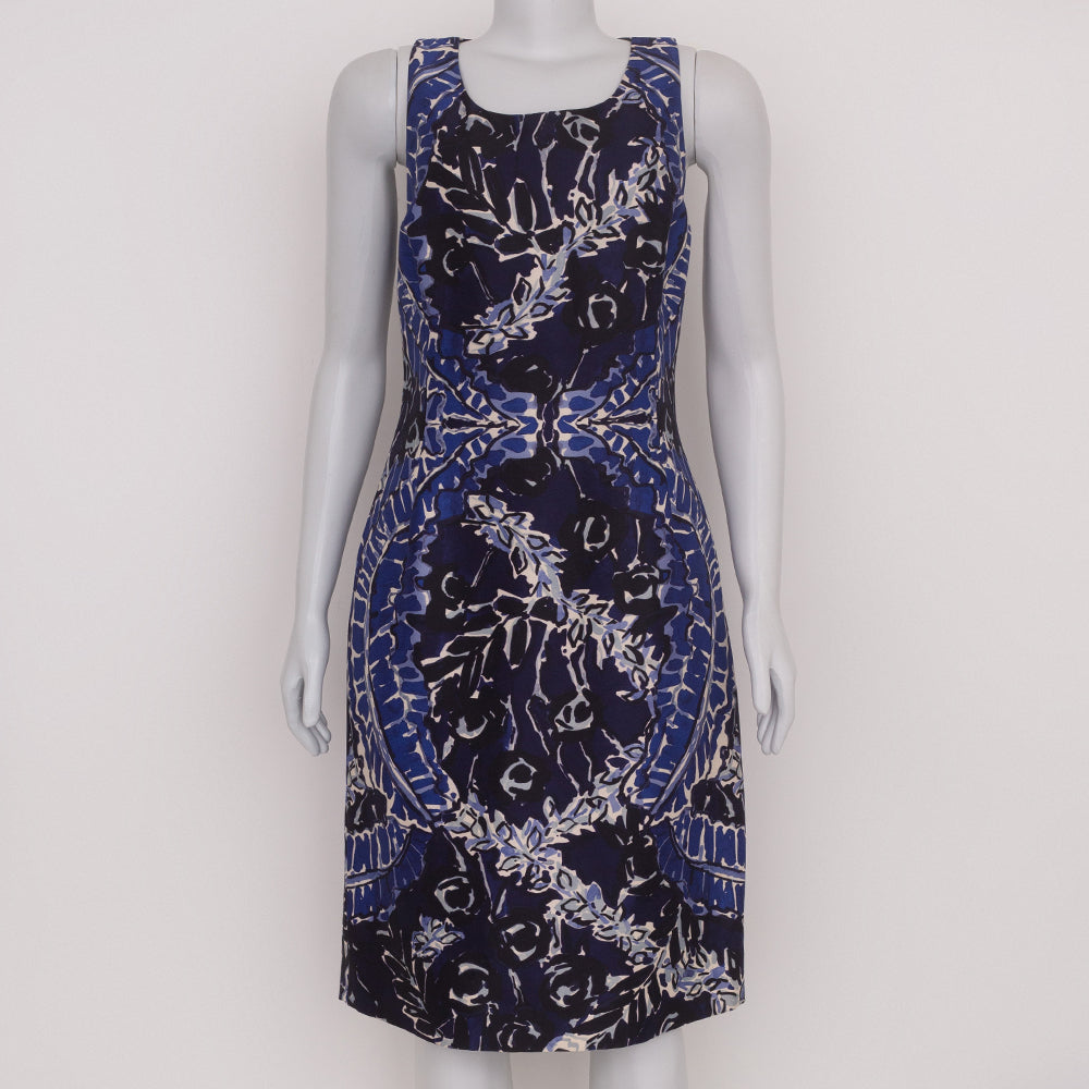 Vestido Oscar De La Renta Azul Escuro Estampado Tam.8 It