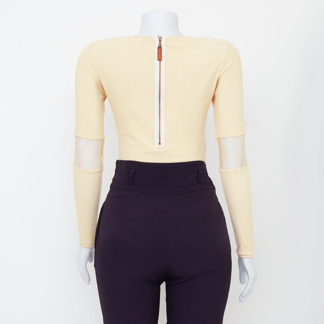 Body Paula Raia Creme vazados em quadriculado Tam. P