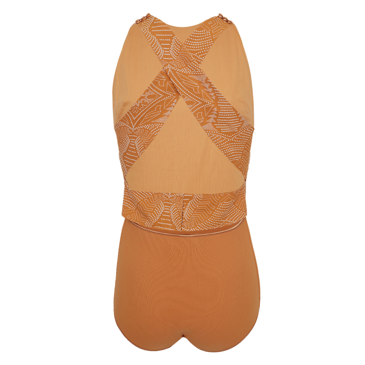 Body Paula Raia Mostarda c/ Estampa Branca Bordada Tam.36