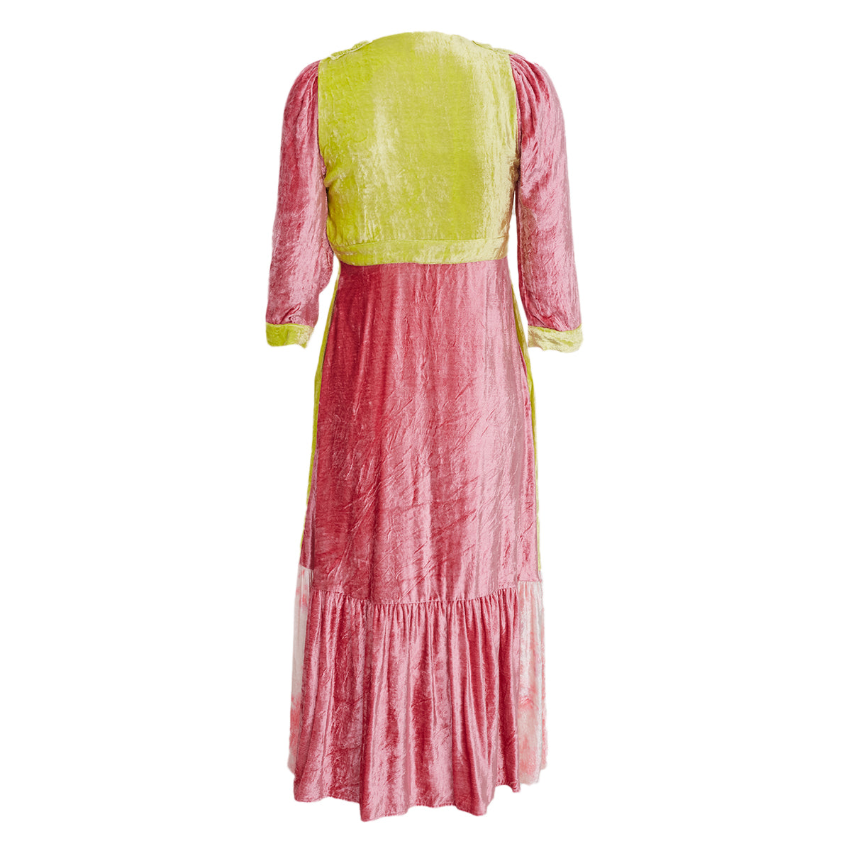 Vestido Love Shack Fancy Veludo Amarelo e Rosa Tam. 34 Br