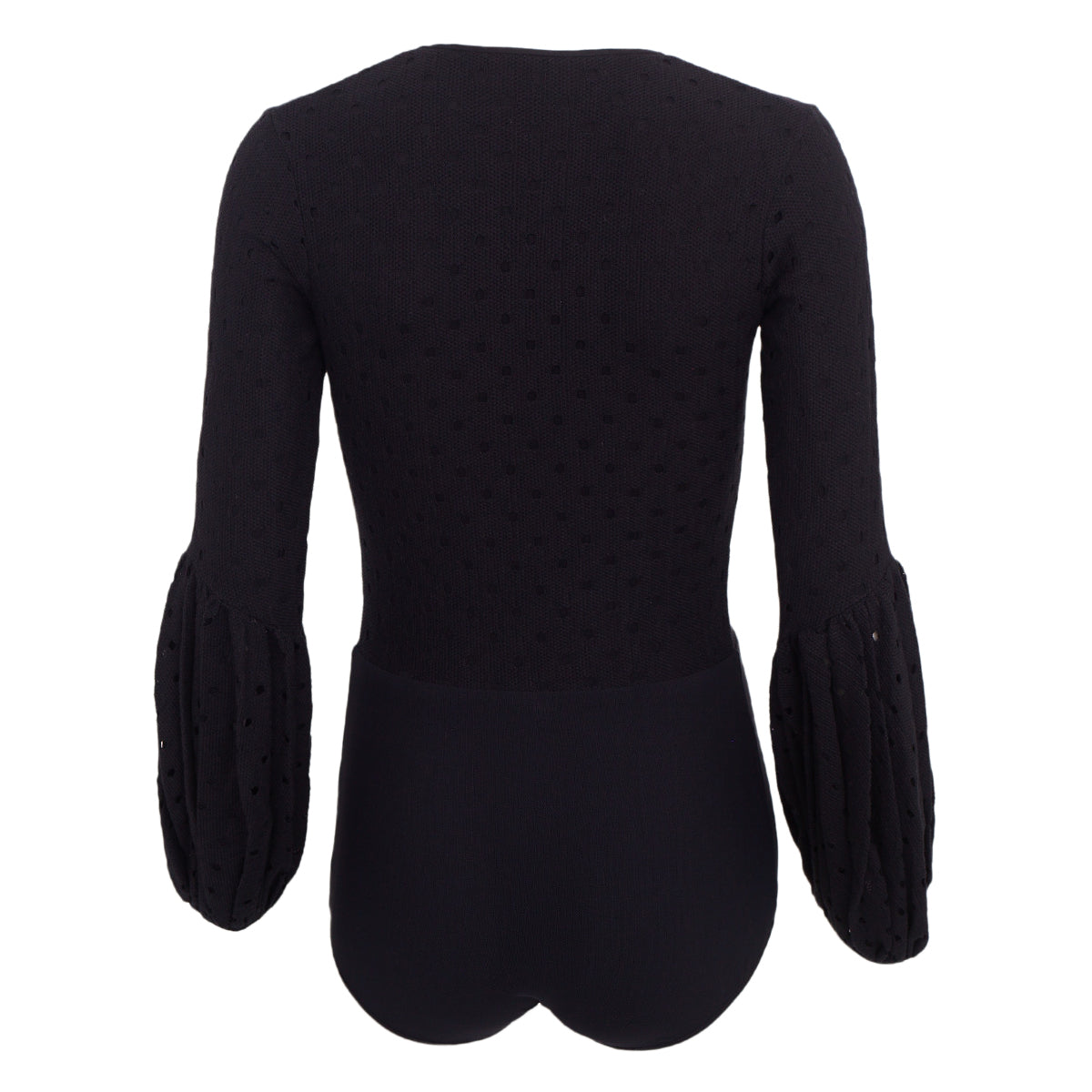 Body Paula Raia Preto Perfurado c/ Mangas Bufantes Tam.P