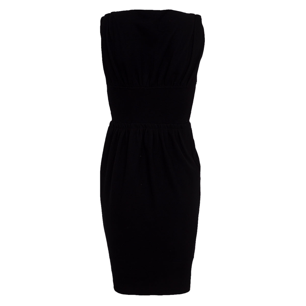 Vestido Prada preto c/ detalhes franzidos sem alça Tam. S