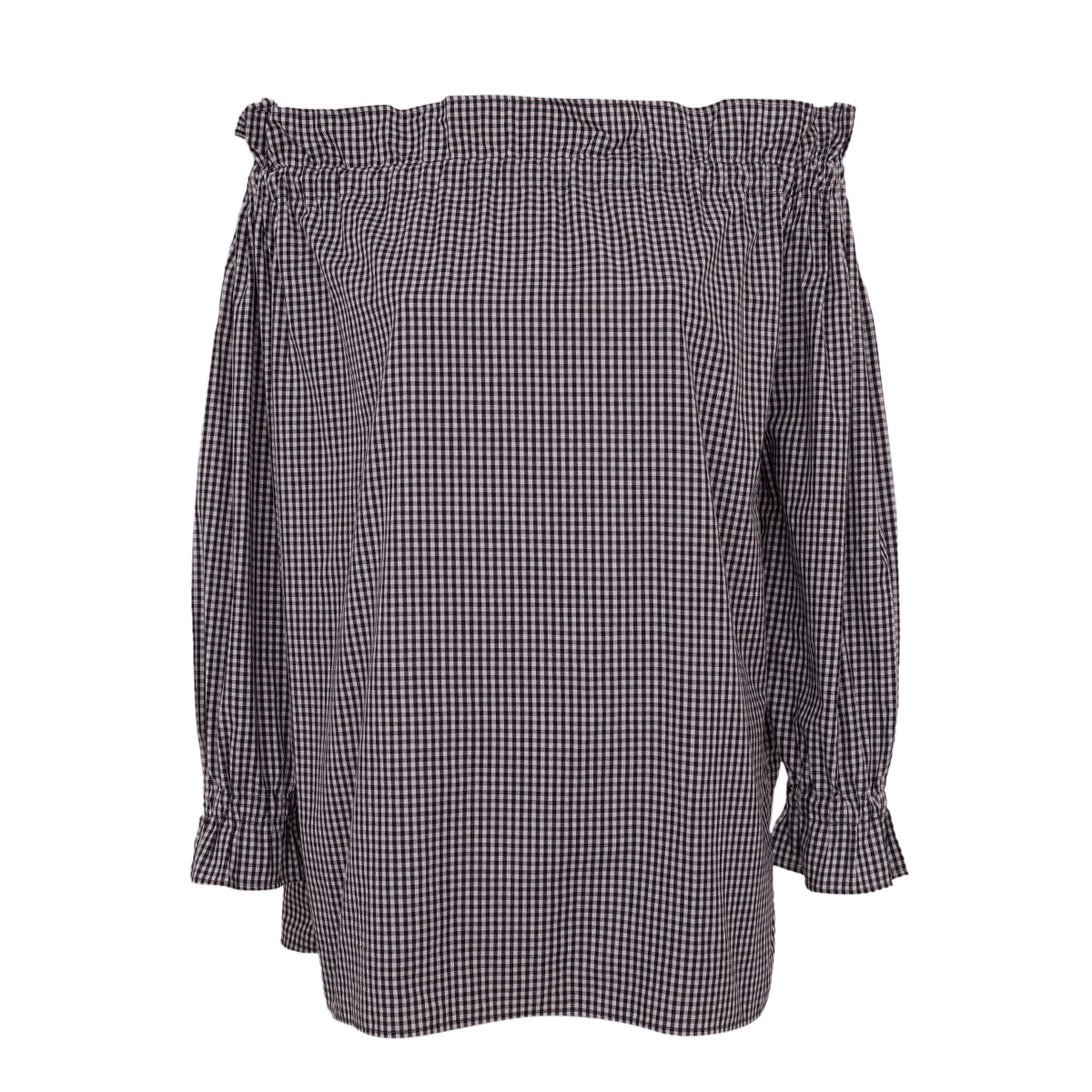 Blusa Ombro a Ombro c/ mangas longas Vichy preto Tam. Único
