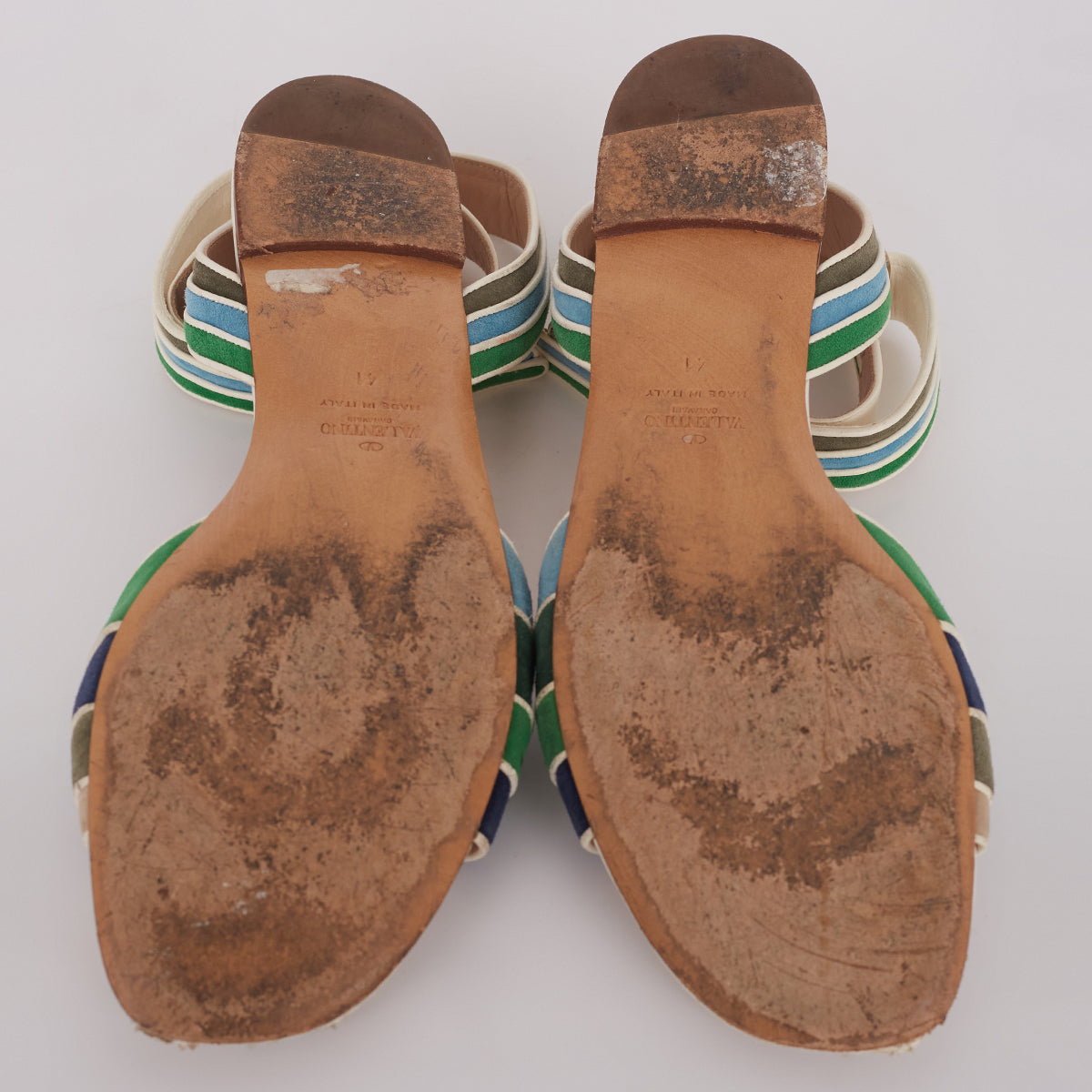 Sandália Valentino c/ Tiras Verde Azul e Off White Tam.39 Br