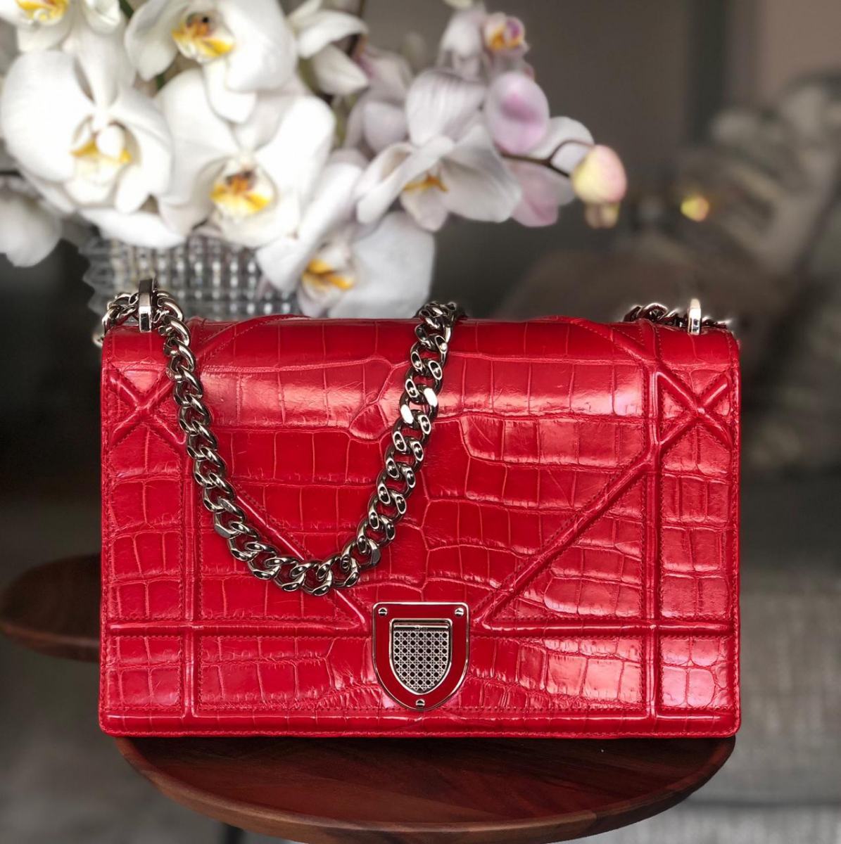 Bolsa Dior Diorama Couro Vermelha Médium