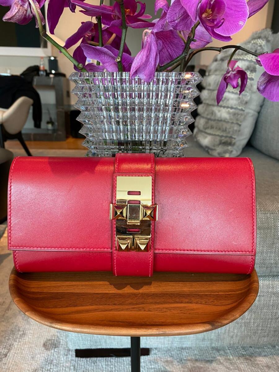 Clutch Hermès Médor Leather Vermelha 24 cm