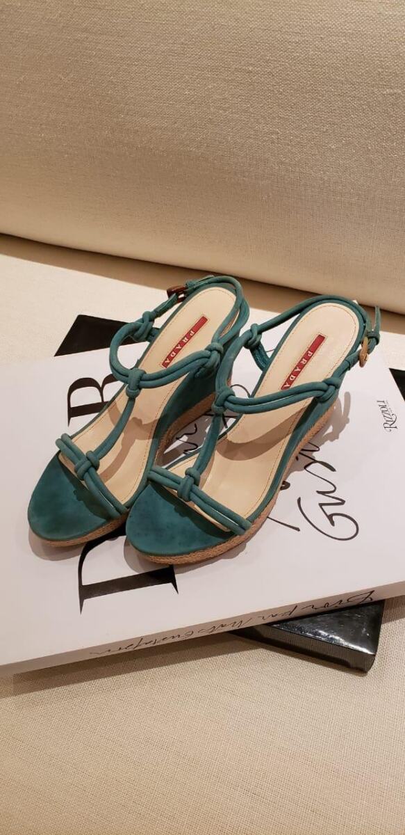 Sandália Prada Anabela Turquesa Tam. 38