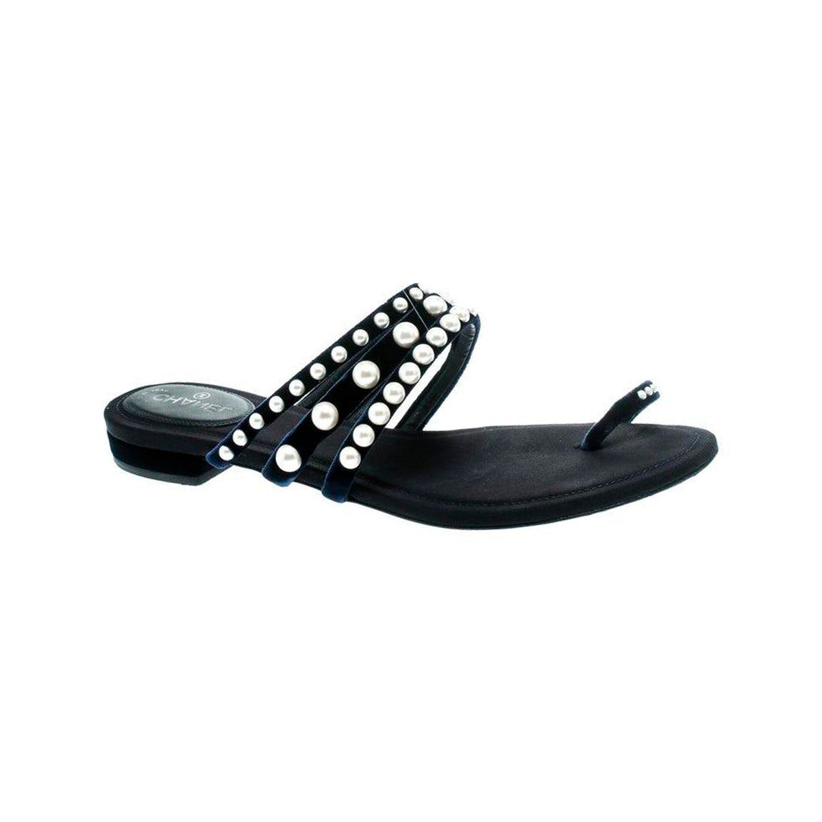 Rasteirinha Chanel Navy Preto Velvet Tam. 38