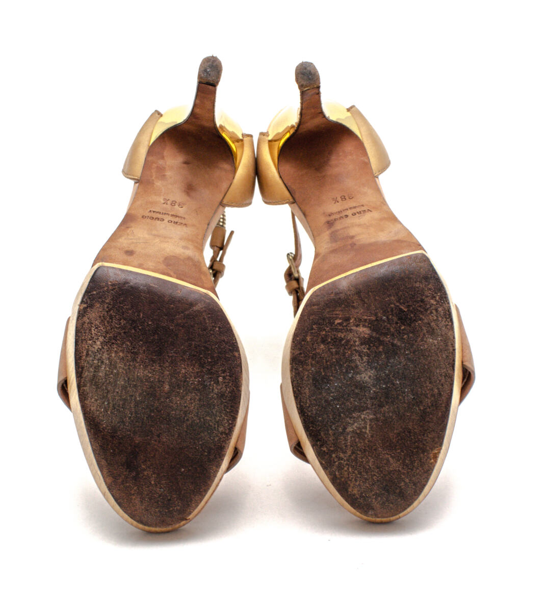 Sandália Lanvin Marrom Canela e Dourado Tam. 38,5