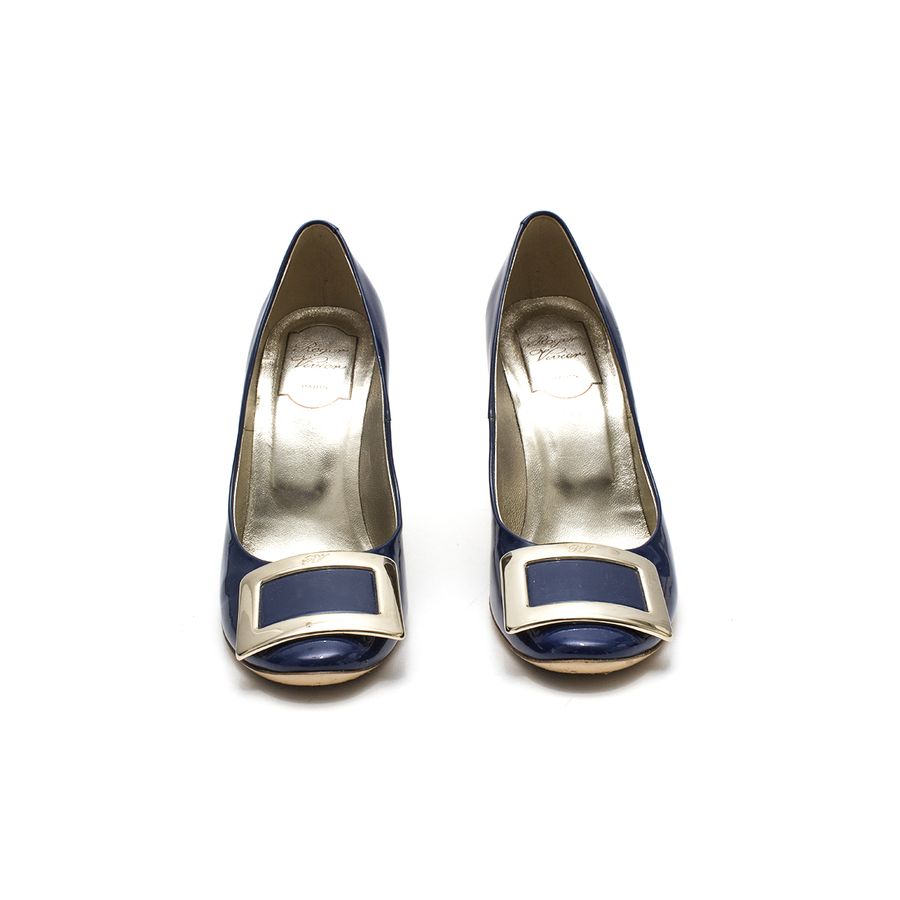 Sapato Roger Vivier Azul Verniz e Dourado Tam. 36,5