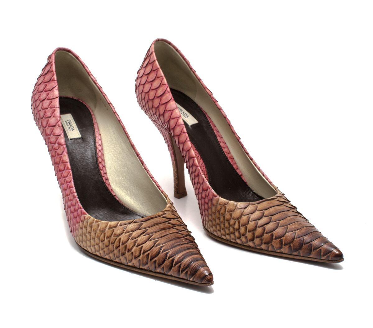 Scarpin Prada Phytton Rosa e Marrom Tam. 38,5