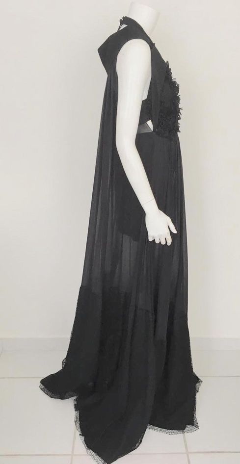 Vestido Paula Raia Preto Macramê e Bordados Tam. 38