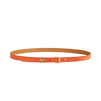 Cinto Hermes Couro Laranja Ferragem Dourada
