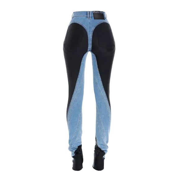 Calça Mugler Jeans Azul e Preta Tam 36 Br