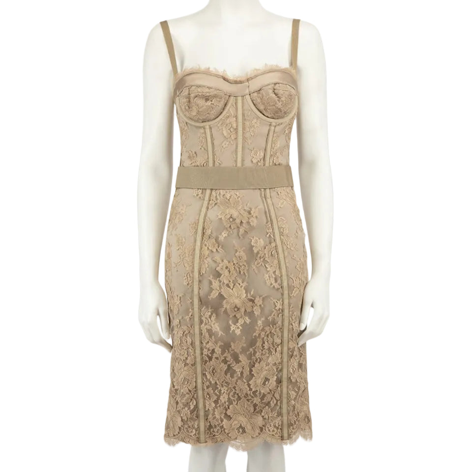 Vestido Dolce&Gabbana Renda Bege Tam 40 Br