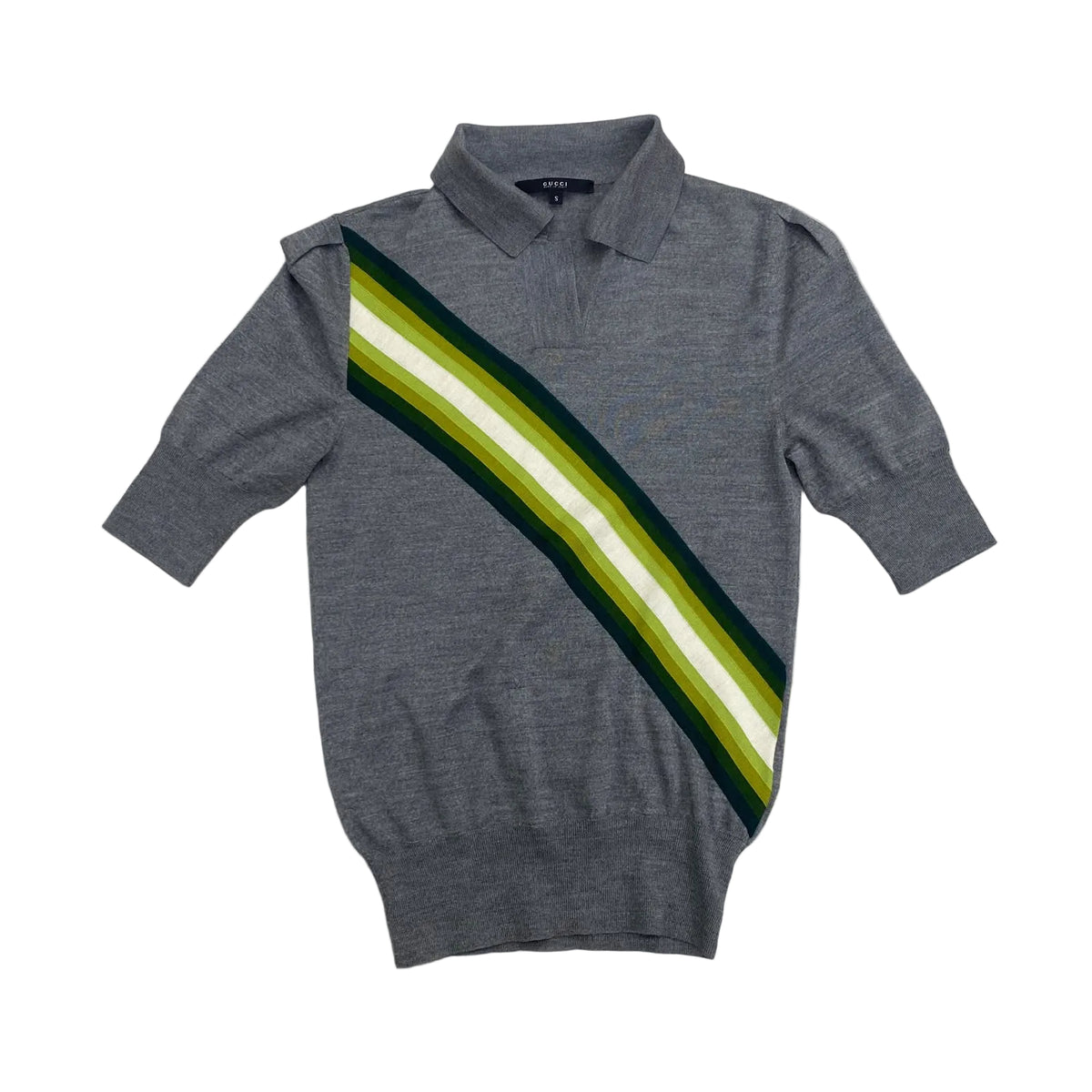 Camisa Gucci Polo Cinza Estampa Verde Tam P BR