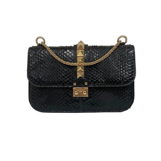 Bolsa Valentino Garavani Rockstud Python Preta
