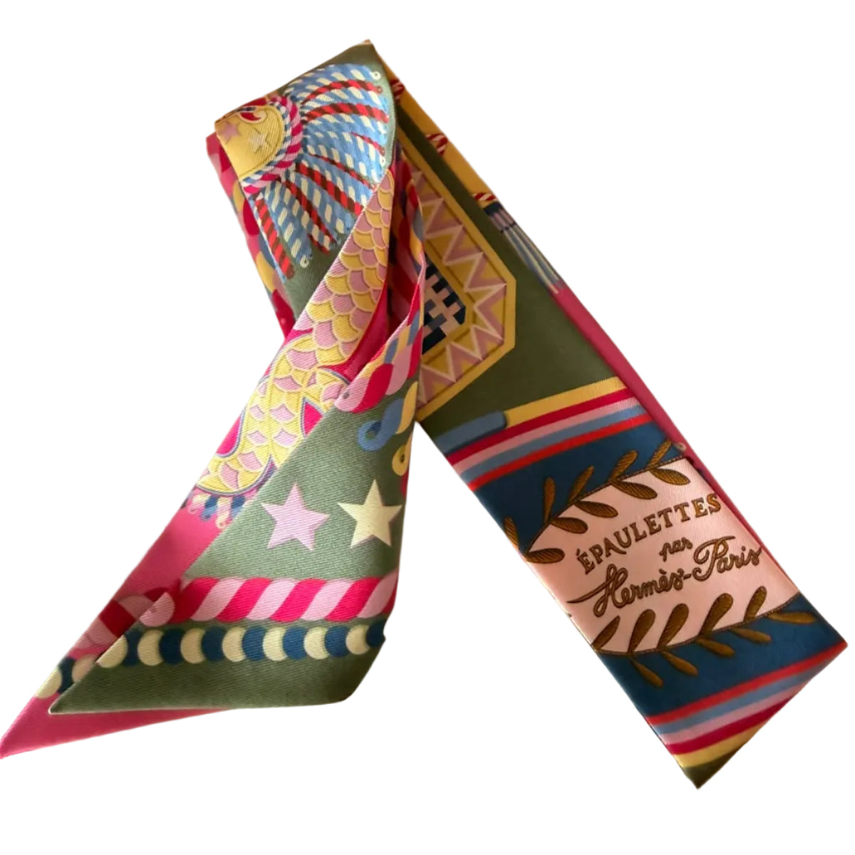 Twilly Hermes Estampa Rosa e Verde