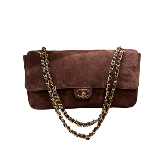 Bolsa Chanel Maxi Flap Marrom Suede