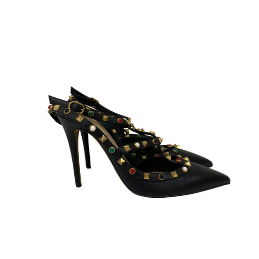 Sandália Valentino Garavani Rolling Rockstud Preta Tam 39 Br