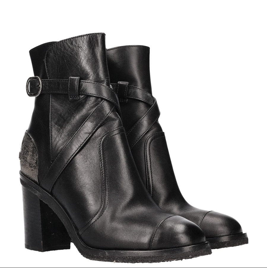 Bota Chanel Cano Baixo Preta Tam 37,5