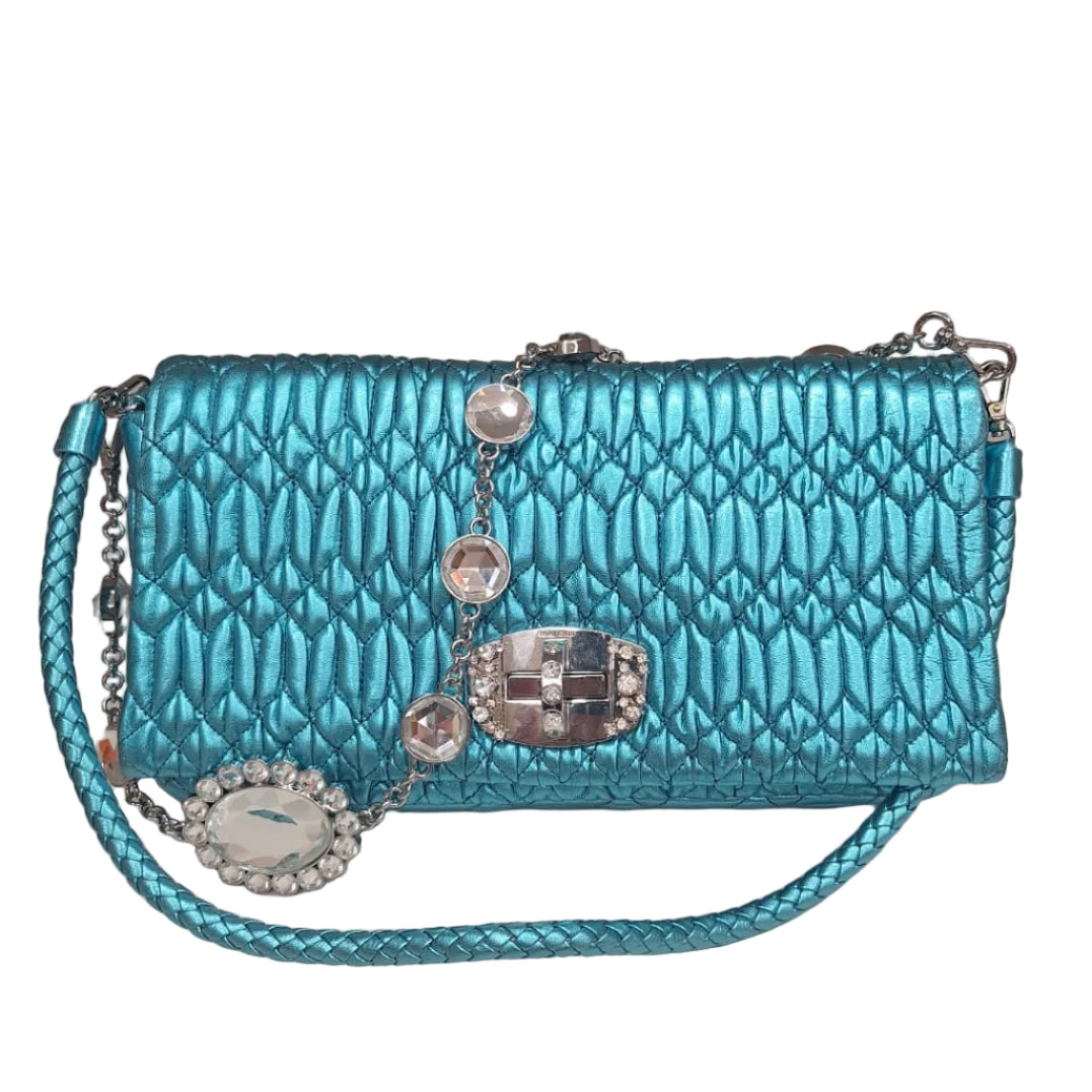 Bolsa Miumiu Cristal Azul Média