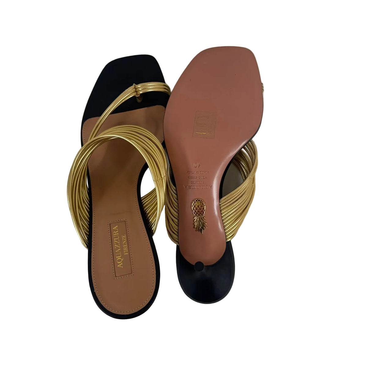 Sandalia Aquazzura Tiras Preto e Dourado Tam 38 BR
