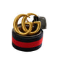 Cinto Gucci GG Brass Buckle Striped Navy Red Dress Belt