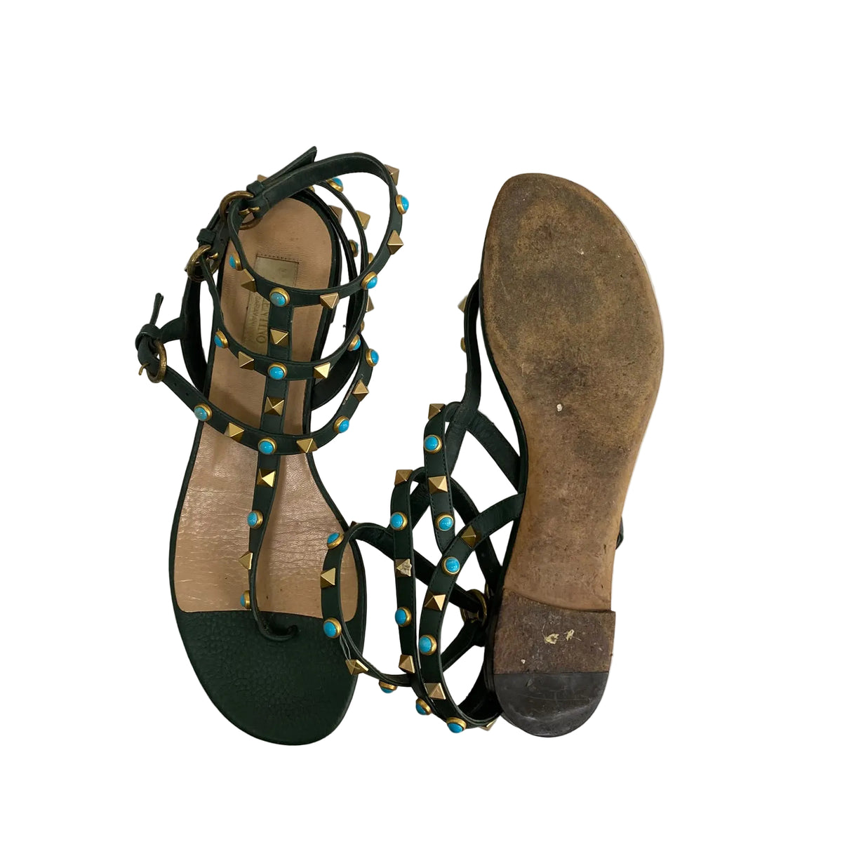 Rasteira Valentino Garavani Verde Pedraria Turquesa Tam 36.5 BR