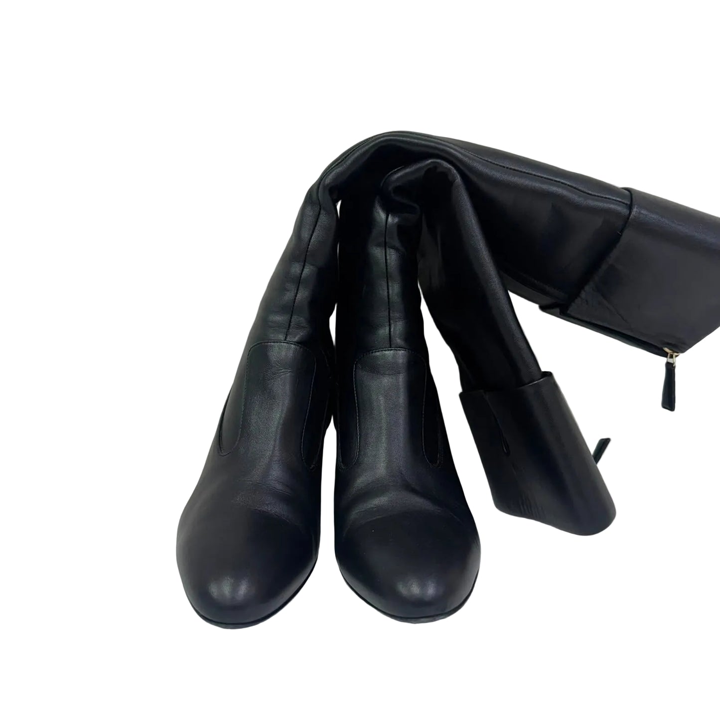 Bota Chanel Couro Preto Cano Alto Tam 38 Br