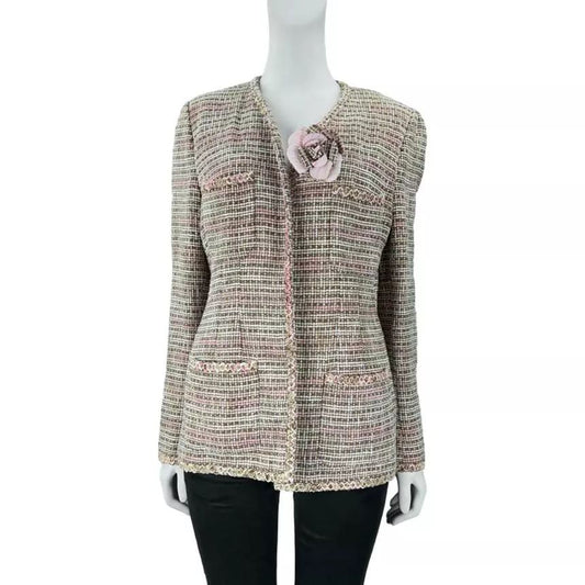 Casaco Chanel Tweed Rosa e Marrom Tam 44 Br