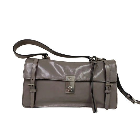 Bolsa Prada Glossy Calfskin Sound Shoulder Bag Cinza