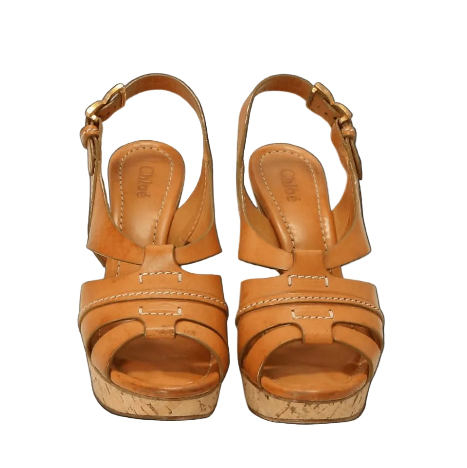 Sandalia Chloé Leather T-Strap Pumps Tam 39 Br