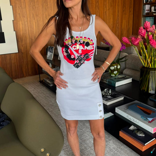 Vestido Chanel Branco Estampa Carro Tam 36 Br