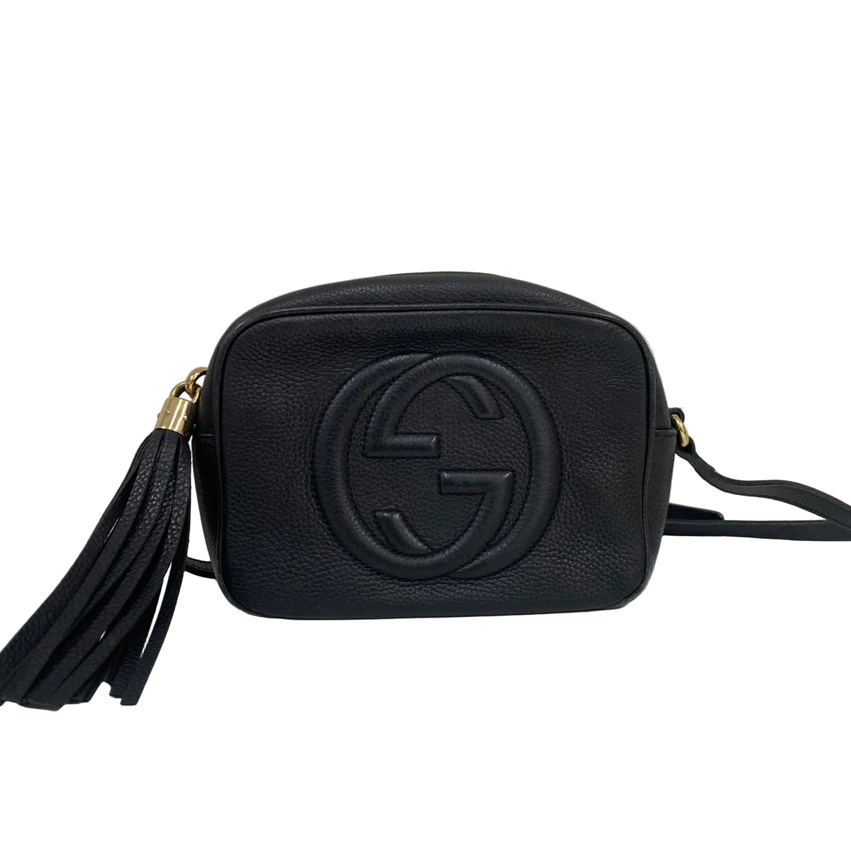 Bolsa Gucci Soho Disco Couro Logo Em Relevo Preto