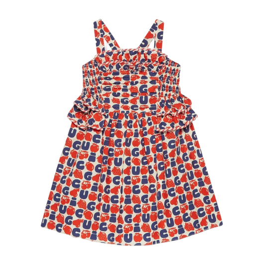 Vestido Gucci Frutas Azul e Vermelho Infantil Tam 8 Br