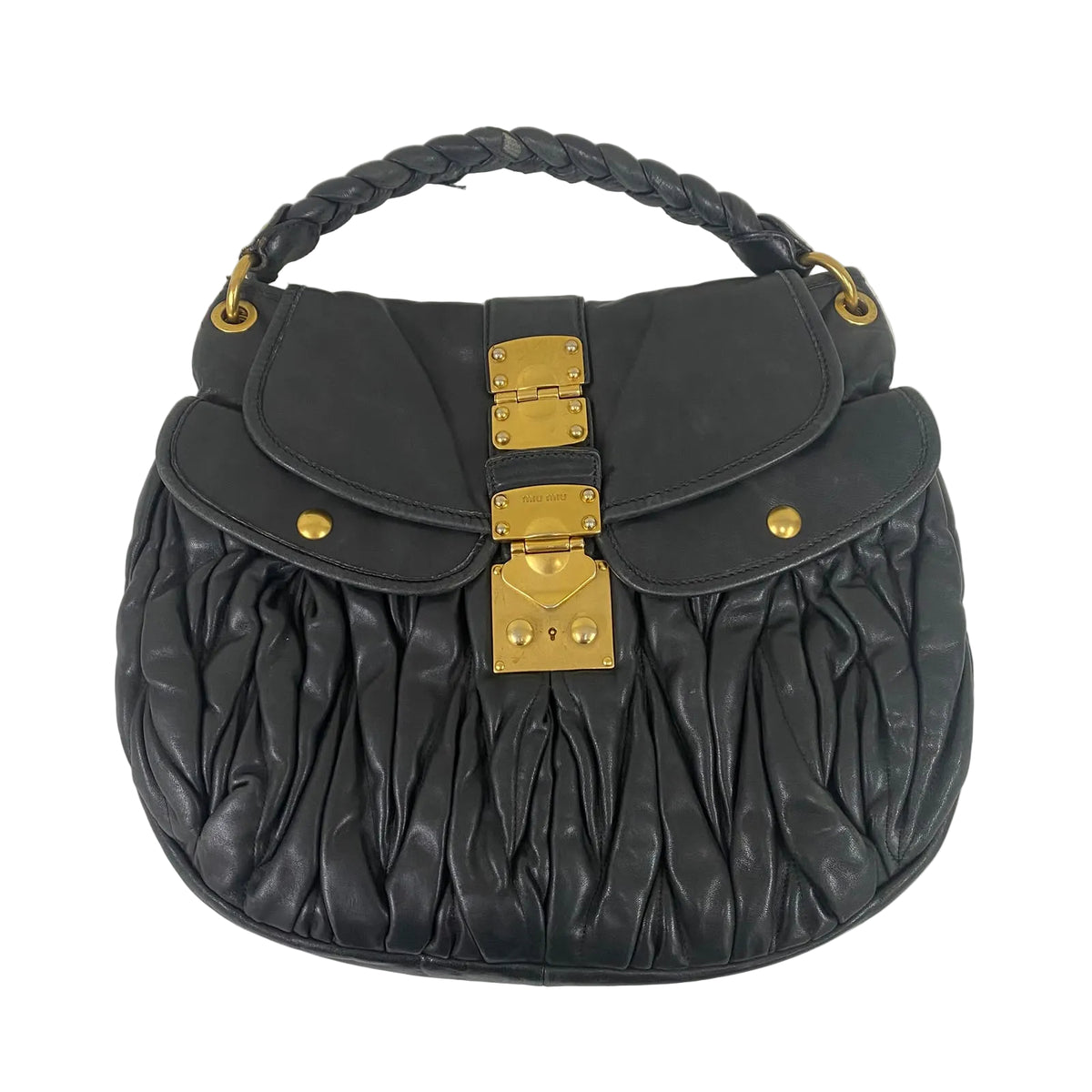Bolsa Miu Miu Matelassé Coffer Hobo Preta