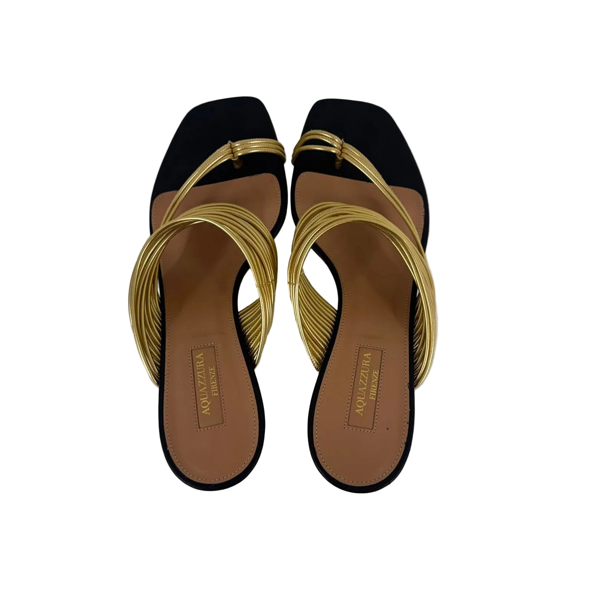 Sandalia Aquazzura Tiras Preto e Dourado Tam 38 BR
