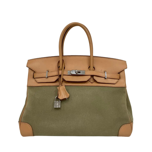 Bolsa Hermès Birkin Vache Naturelle e Vert Olive 35