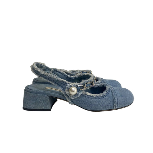 Sandália Miu Miu Jeans Com Pérola Tam 34 Br